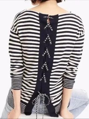 J.Crew NWT 100% Cashmere Tie Back Navy and White Striped Sweater